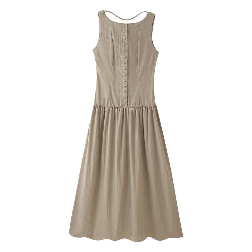 Summer new fashion temperament versatile backless sleeveless waist and thin dress