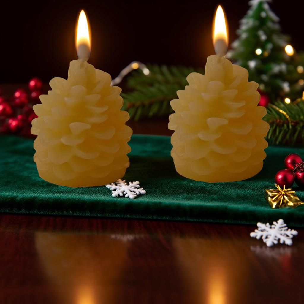 1 Stück batteriebetriebene LED-Kerze in Form eines Tannenzapfens, 3D-Tannenzapfen-Imitation, flammenlose Kerze für Weihnachtstisch- und Kamindekoration
