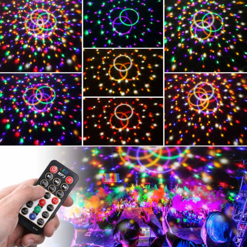 SOLMORE Stage Lighting, 9-Color LED, Rotating Crystal Ball, Voice Control, MP3 Playback, Remote Control, AC 110V-240V, for Stage/Disco/Party/KTV/Karao