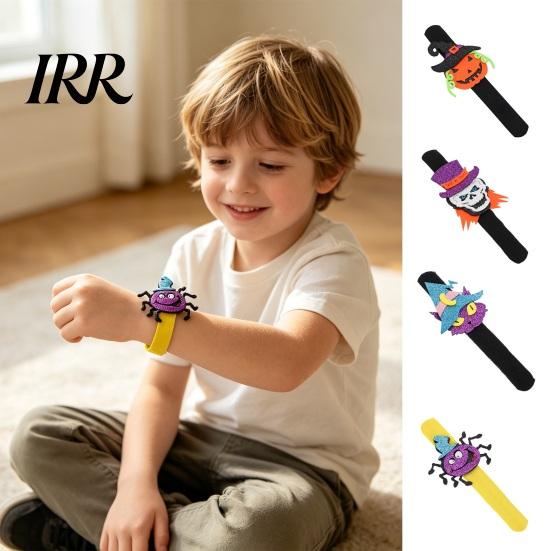 Halloween Party Favors Glitter Felt Slap Bracelet, Cartoon Pumpkin Skull Cat Spider Bands Snap Band, for Kids Adults