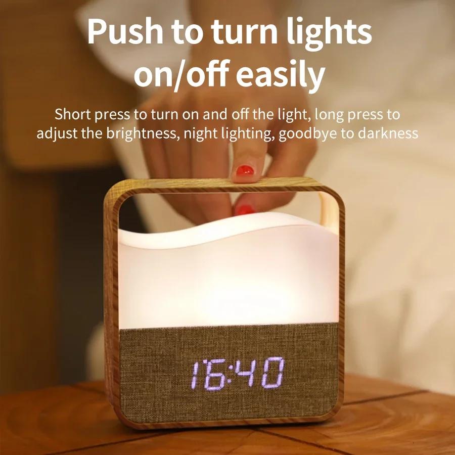 LED Night Light with Alarm Clock Display, Rechargeable Table Lamp for Bedside, Sleeping Light for Adults Kids Baby