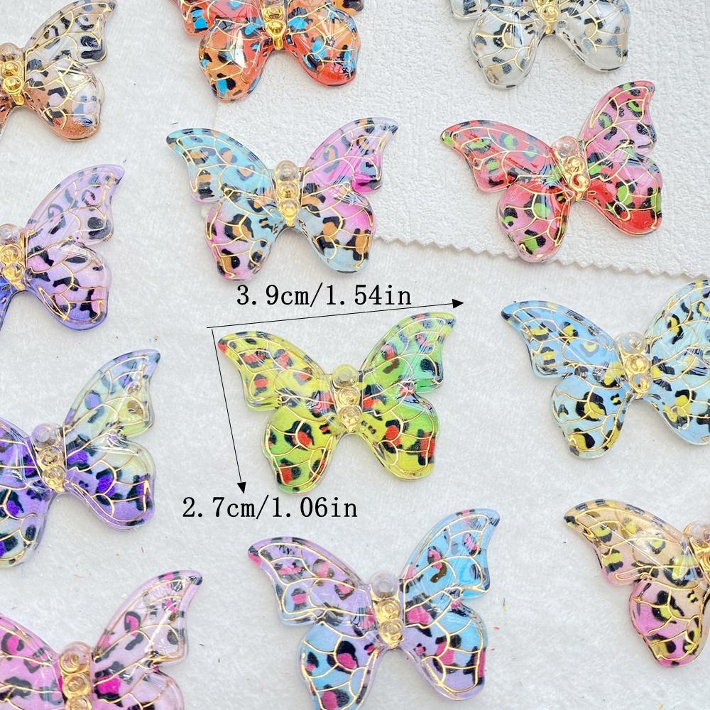 10Pcs Cute Colorful Shiny Butterfly with a Hole Flat Back Resin Scrapbooking DIY Jewelry Hairpin Craft Decoration Accessorie