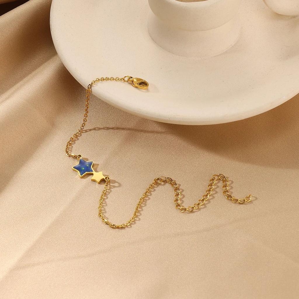 Stainless Steel Blue Star Bracelet For Women Girls Gold Color Double Stars Chain Bracelets Femme Cpuple Charming Elegant Jewelry