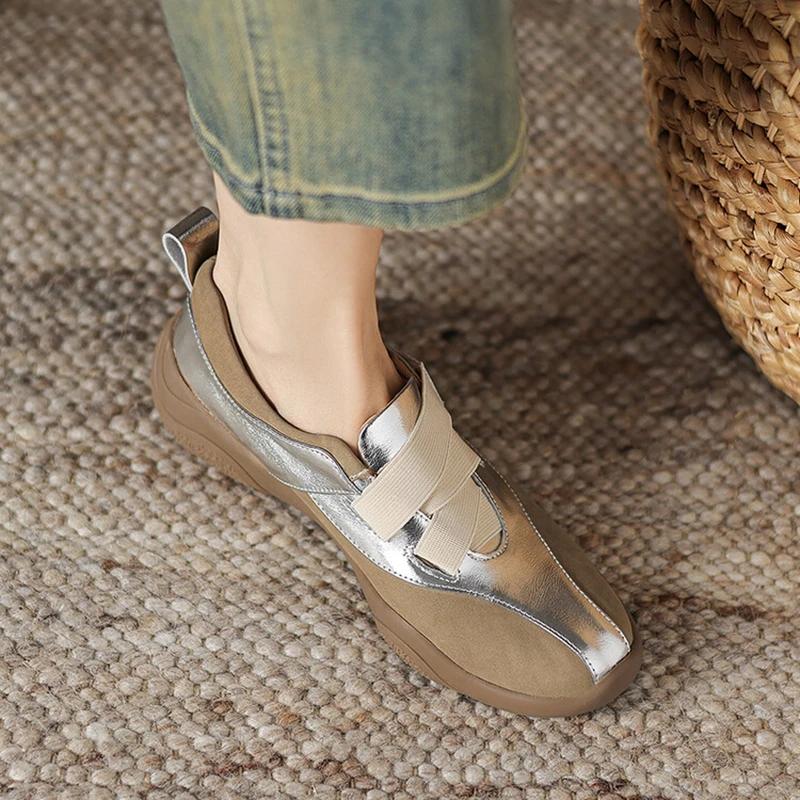 Fashion NEW Autumn Women Shoes Split Leather Shoes for Women Round Toe Thick Heel Shoes Mixed Colors Hook&loop Sneakers German Trainer
