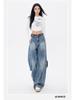 American Retro Silhouette Scimitar Jeans: Loose Wide-Leg Floor-Length Pants