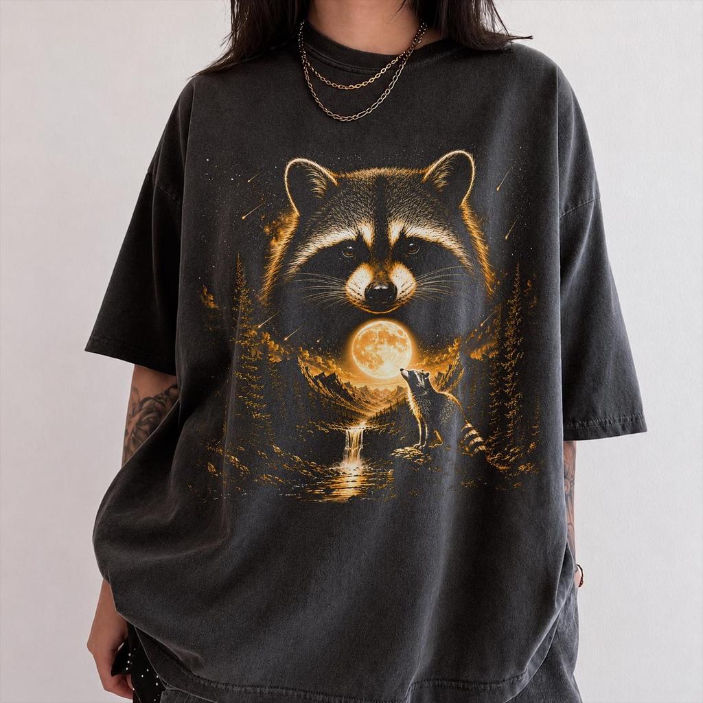 Raccoon Howling to The Moon Shirt, Vintage Trash Panda Bootleg Tee, 90s Animal Tee, Raccooncore, Street Cats Retro Shirt, Funny Raccoons