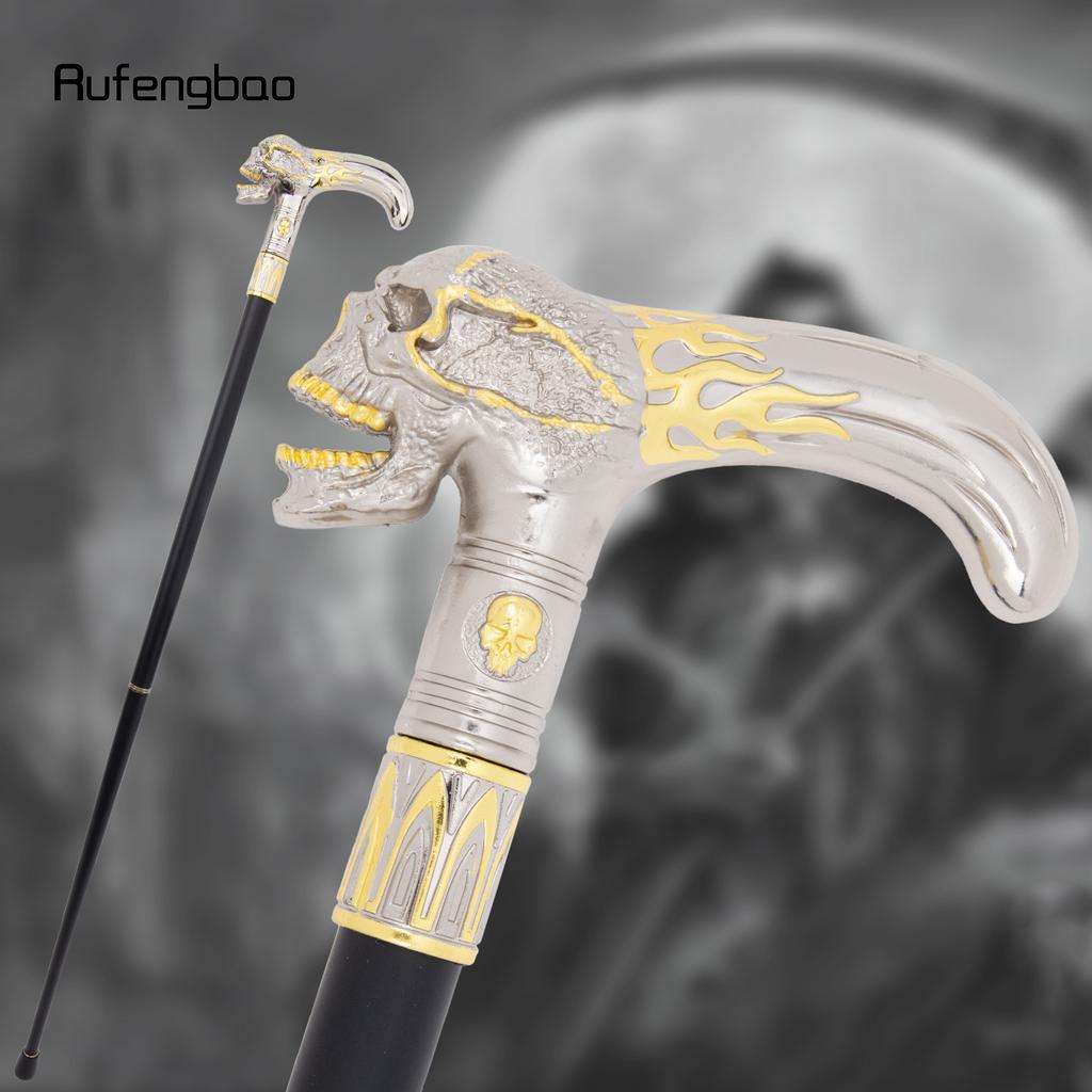 Gouden Witte Schedel Hoofd Wandelstok Mode Decoratieve Wandelstok Heer Elegant Cosplay Stafknop Kromstaf 90cm