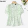 ZANZEA Women Casual Round Neck Short Sleeve Floral Print Summer Blouse