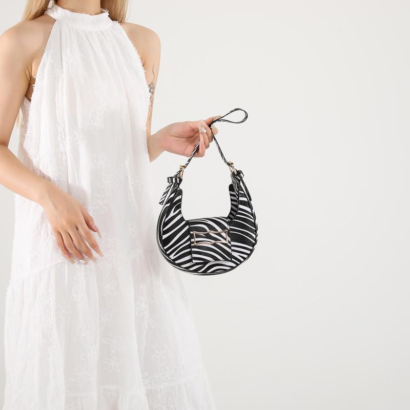 Chic Retro Crescent Bag For Women Stylish Pu Shoulder Bag In Leopard Zebra Cow Print