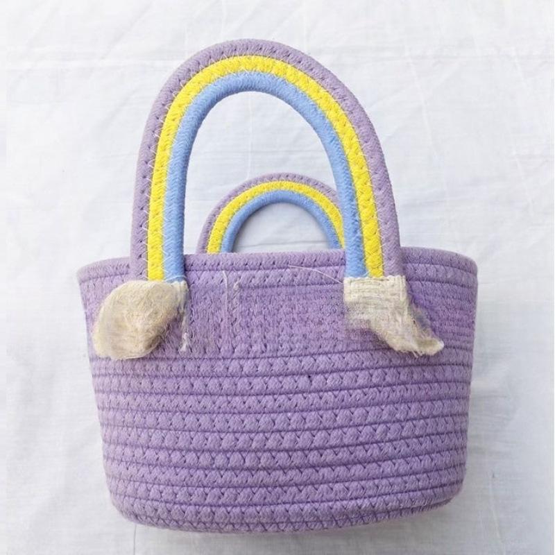 Sunflower Cotton Rope Handbag, Cloud Rainbow Design – Perfect for Birthdays & Parties.