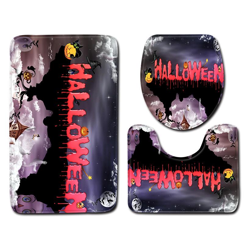 Halloween Badrumsgolvmatta Badrumsmatta Toalett Tre-delat Set