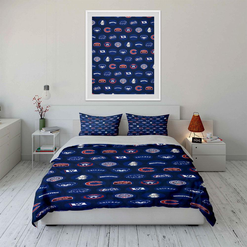 "Chicago Cubs Baseball Themed Bedding Set" Print Bedding Set Duvet Cover Pillowcases (1* Duvet Cover 2* Pillowcases Do Not Include Comforter)