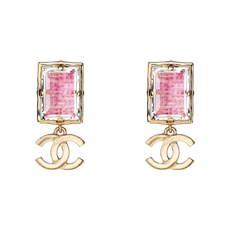 

CHANEL Classic Double C Fashion Metal Earrings Women s Gold/Pink золотий