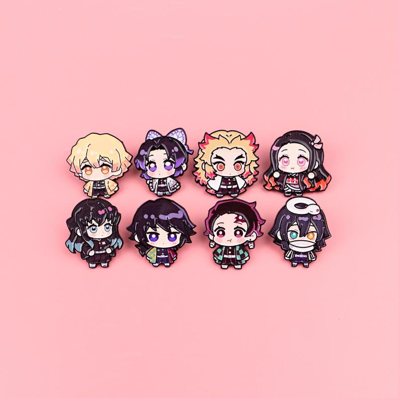 1/8Pcs Anime Demon Slayer Enamel Pin Cartoon Brooches For Clothing Accessories Lapel Badges Jewelry Fans Collection Gift