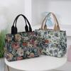 Portable Floral Print Women's Tote Bag Thickened Canvas Lunch Bag Zipper Large Capacity Jacquard Handbag