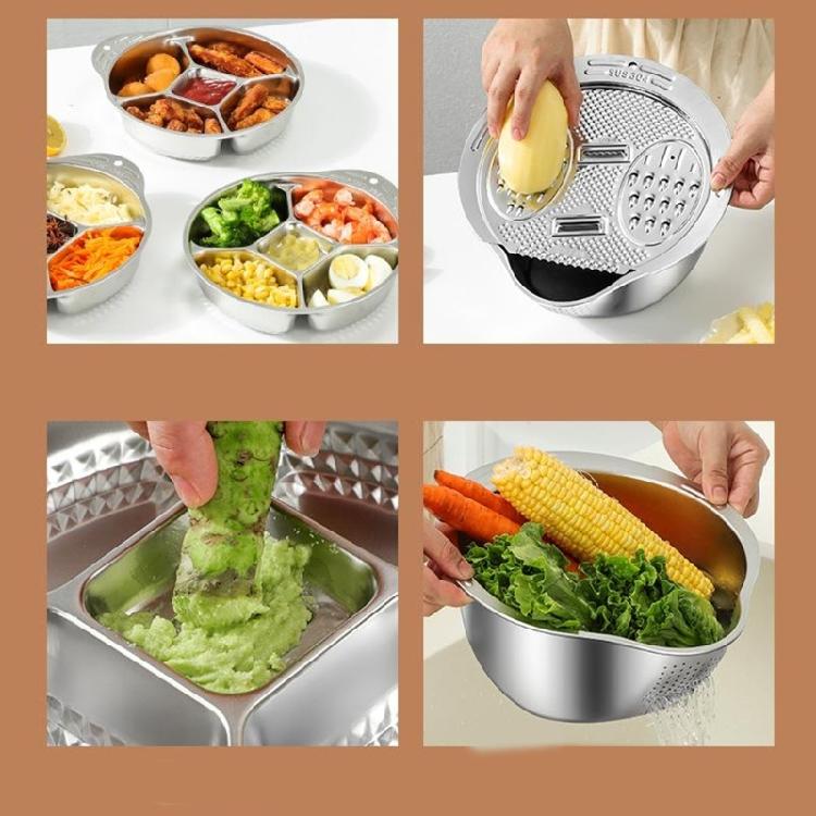 Rustless Steel Colander Mixing Bowl Kitchen Strainer Basket Rice Washer Fruit Vegetable Drainer Quick Draining