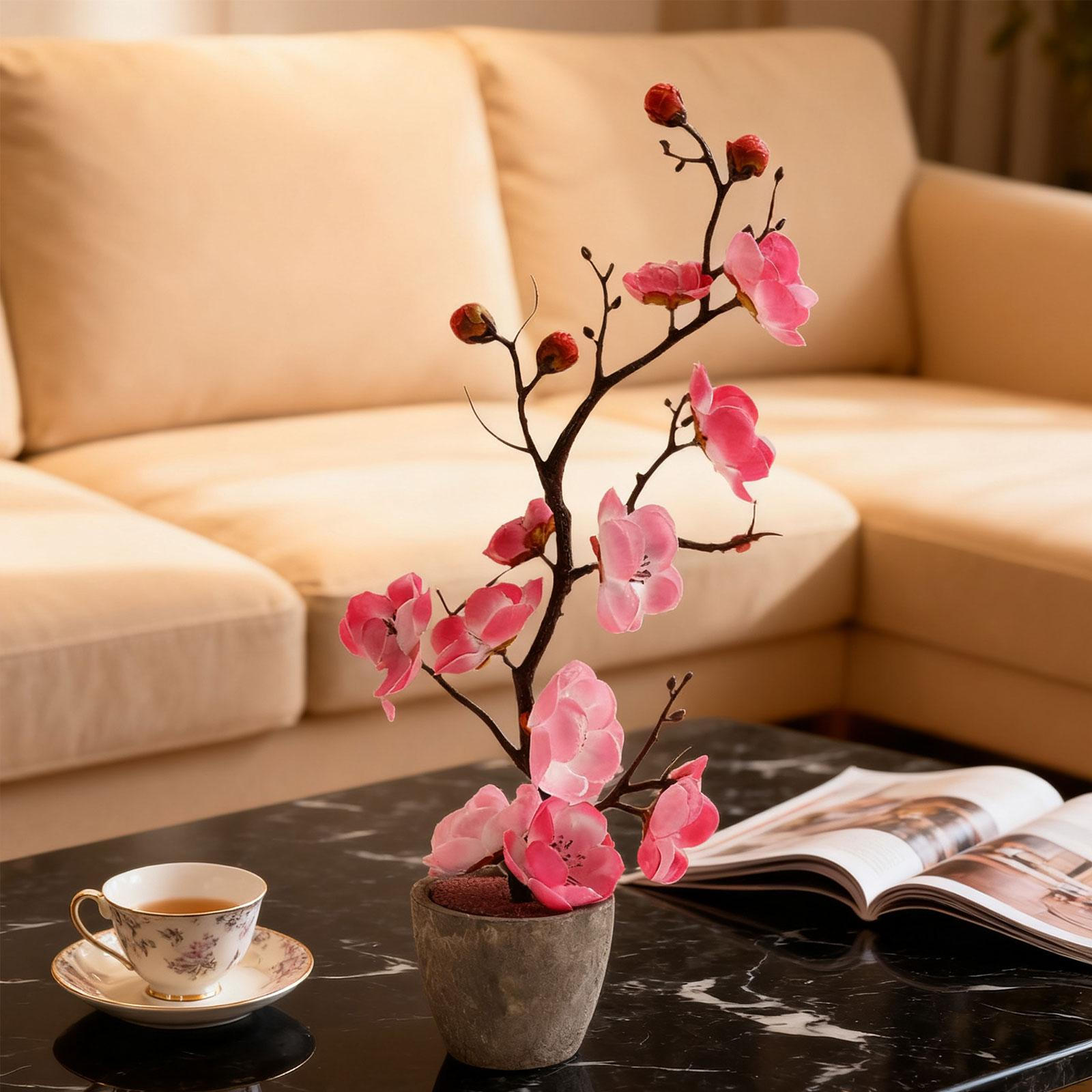 

Artificial Potted Plum Blossom Fake Plants Multipurpose Bonsai Flower with for Indoor рожевий