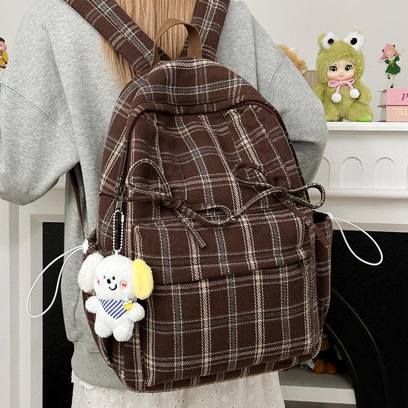 Schoolbag Japanese ins literary style soft sister plaid travel small backpack spring new high-value college student backpack