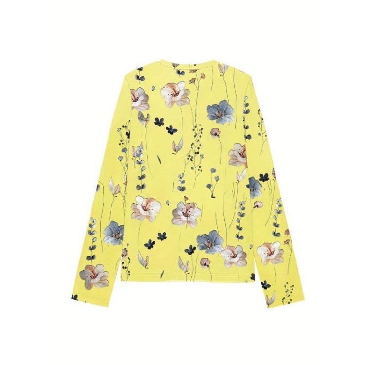 Casual Long Sleeve Women's Floral Print Sweatshirt Spring Fall Clothing Crew Neck