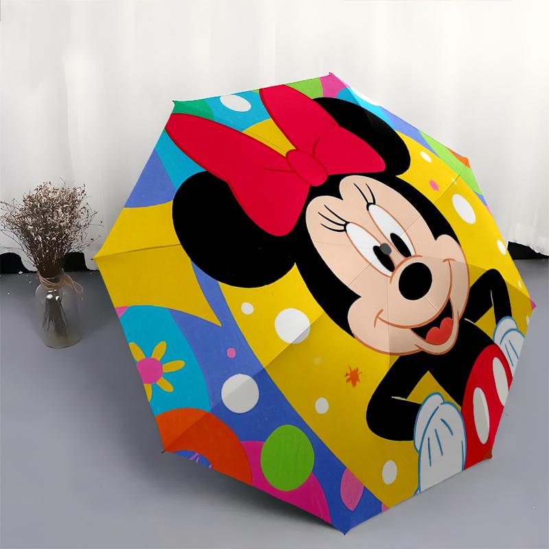 Minnie Mouse, Colorful Background Automatic Opening and Closing Umbrella, Compact Travel Umbrella, Lightweight and Portable, Suitable for Be