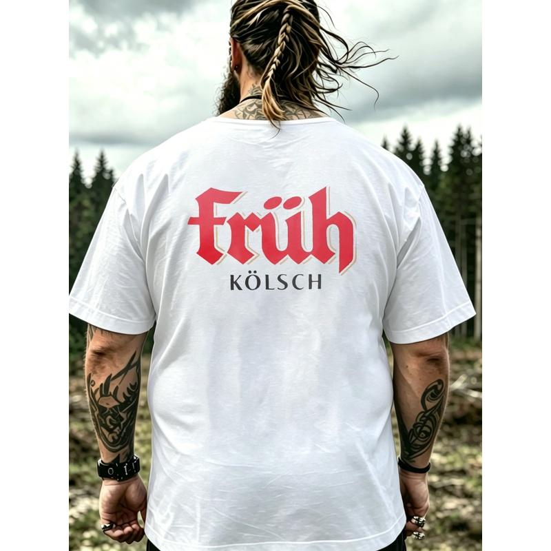 Herren T-Shirt Schwarz Frueh Kolsch Logo Print Freizeitkleidung Für Outdoor-Veranstaltungen Und Täglichen Gebrauch, Große Größen