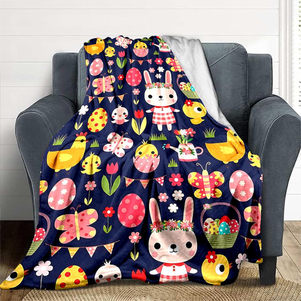 1pc Easter Bunny Print Blanket   Lightweight Flannel Throw Blanket For Sofa, Bed, Living Room, Office, Outdoor Travel, Camping