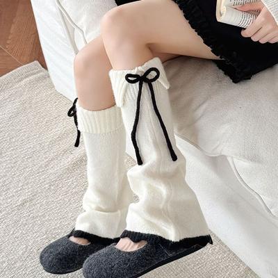 Fashion Y2K Lace Up Leg Warmers Sweet Ballet Flare Knit Banding Leggings Loose Elastic Women's Plush Stockings Winter