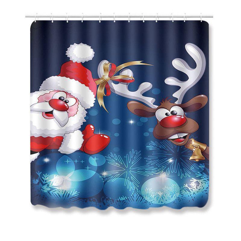 4pcs Shower Christmas Curtain Toilet Cushion Set Cover Mat Pad Rug Xmas Bathroom
