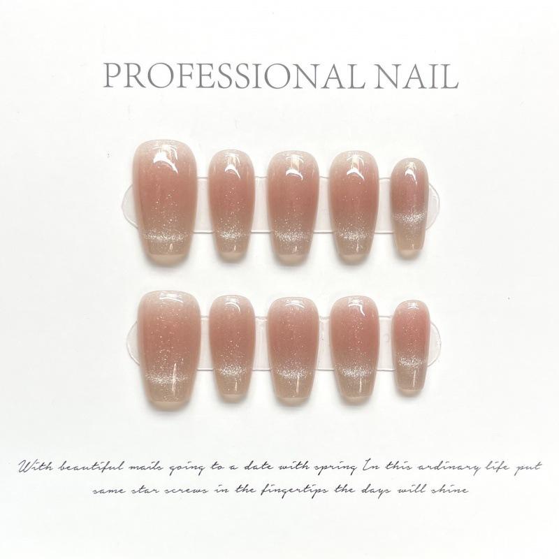 Pink Cat Eye Handmade Press On Nails With Bowknot And Love Heart Design Full Cover False Nail Tips For Women DIY Manicure