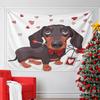 A Cute Dog with a Bow Tie, Heart Patterns, and an Arrow In Its Mouth. Patterned Tapestry for Bedroom and Living Room Home Decor