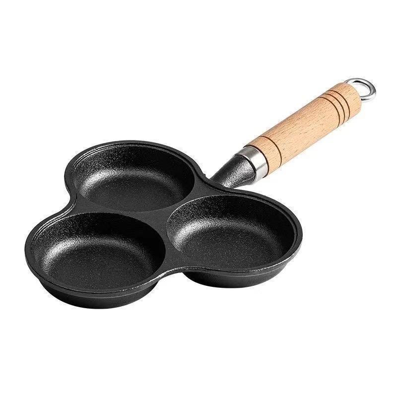 Frying Pan with 4 Holes - Non-stick Cast Iron Four-hole Egg Dumpling Pan - Deepened for Egg Buns - Non-stick Flat-bottom Pan - Egg Frying Gadget