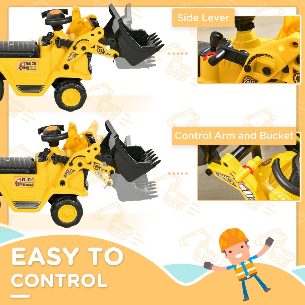 No Power 3 In 1 Ride On Toy Bulldozer Toddler Digger Excavator Scooter Storage Cart Toilet Pretend Play Construction Truck