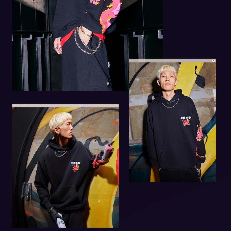 Li Ning Daily Prosperity Series Logo Print Loose Hoodie Men hoodies Black AWDU337-3