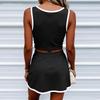 Completo da Donna Due Pezzi Senza Maniche Scollo a V Crop Top e Gonna Outfit Casual Estivo Tessuto Leggero Morbido Vestibilità Comoda