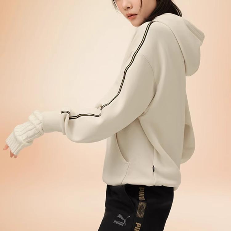 Puma Esstape Minimal Gold Hoodie Fl Forever Faster Logo Warm Casual Hooded Fleece Sweatshirt Women Hoodie Snow-White 685332-87