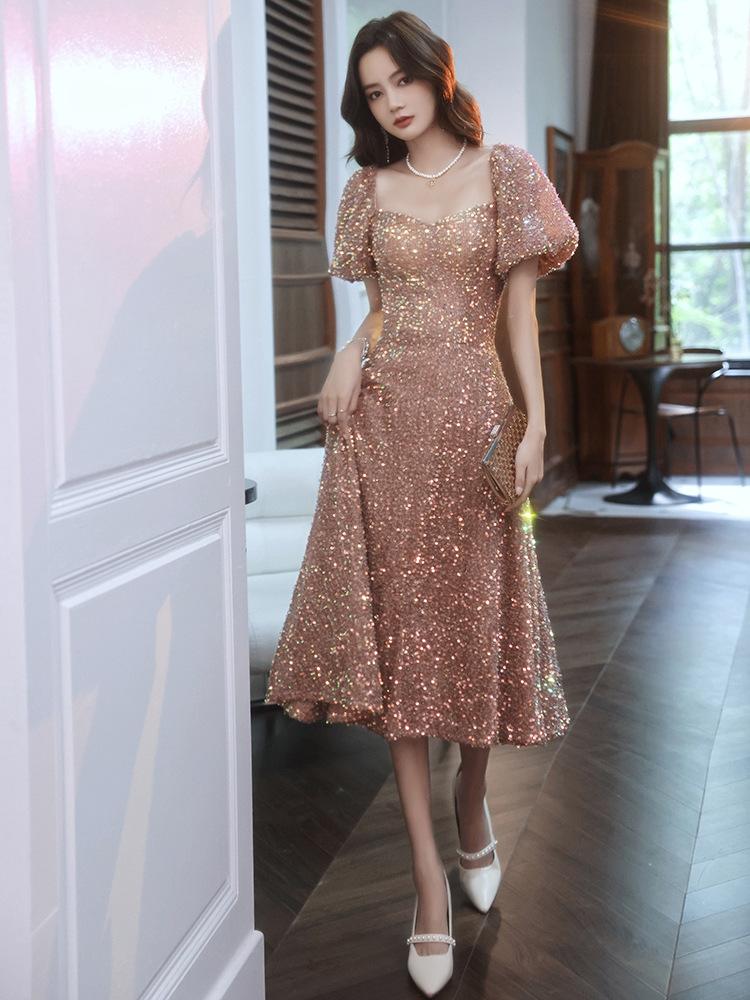 Evening Dress Sequined Style Light Luxury Niche Dress Skirt Female Banquet Temperament Celebrity Sense Host Performance Clothes