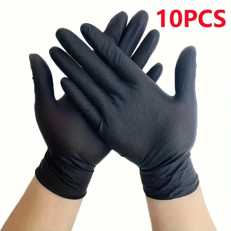 

8mil Heavy Duty Black Nitrile Gloves 10/50PCS Disposable Industrial Gloves with Raised Diamond Grip for Mechanics Auto Tattoo M