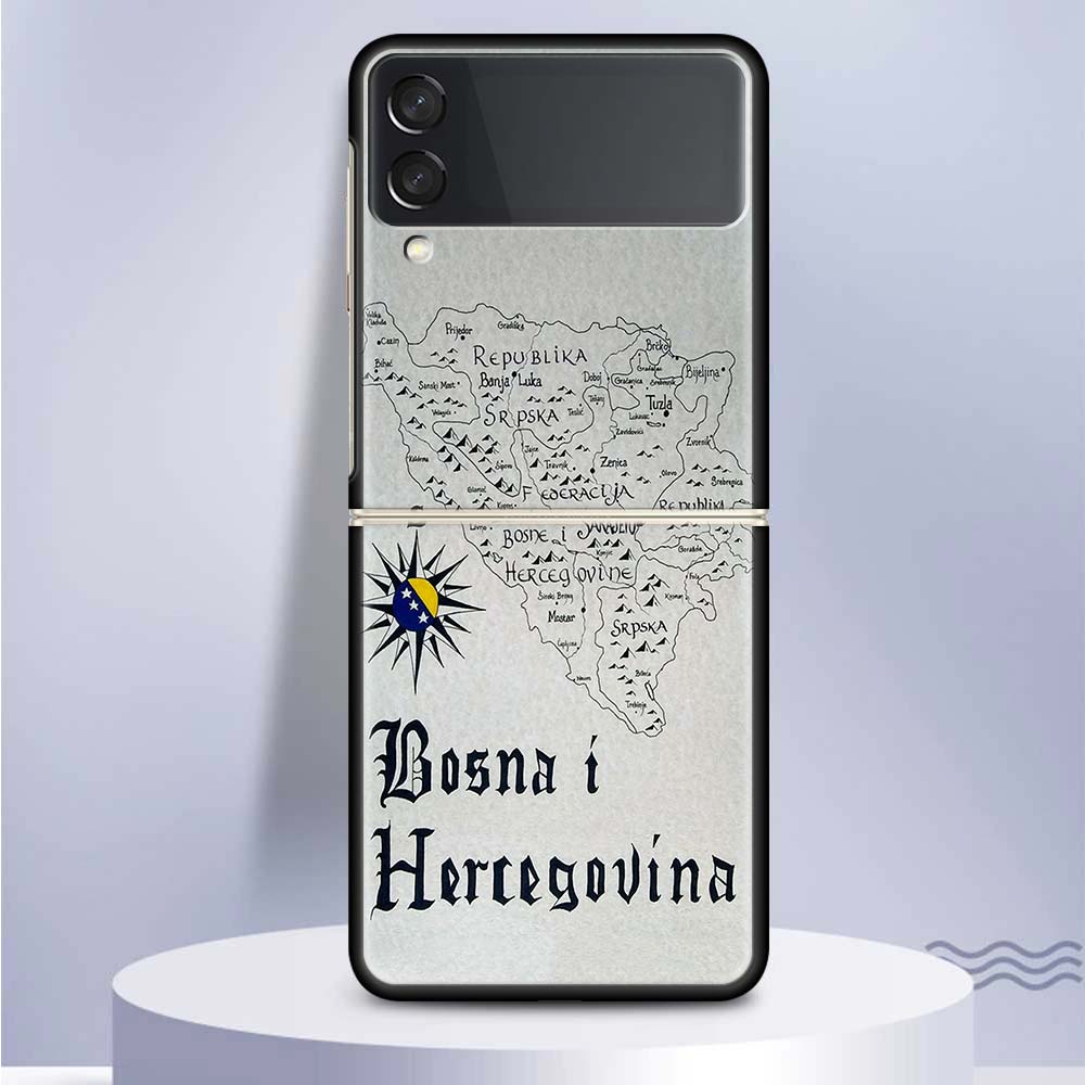 Bosnia And Herzegovina Flag For Samsung Galaxy Z Flip 5 4 3 5G Phone Case Black Hard Cover ZFlip 5 4 3 Luxury Shockproof Bumper