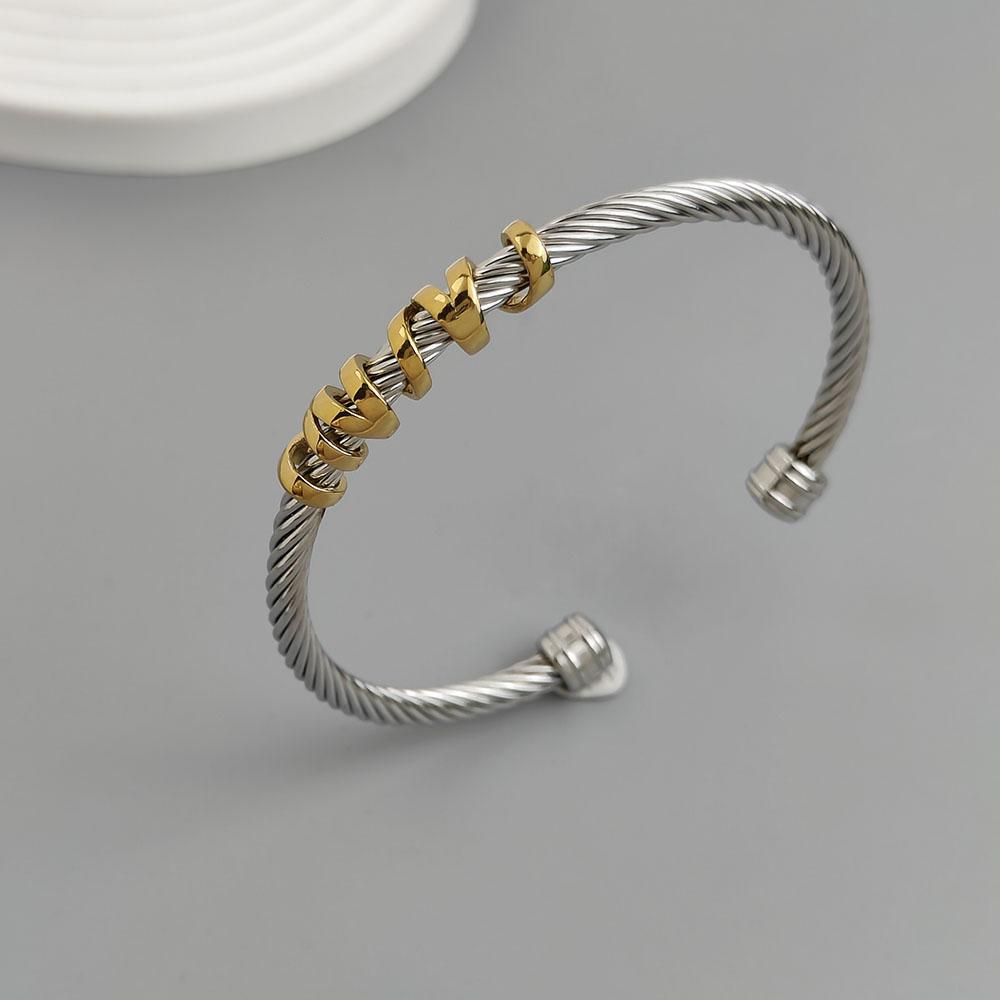 Stainless Steel Letter X Inlaid Zirconium Twist Rope Steel Wire Rope Opening Bracelet Women's Cable Bracelet Party Daily Jewelry