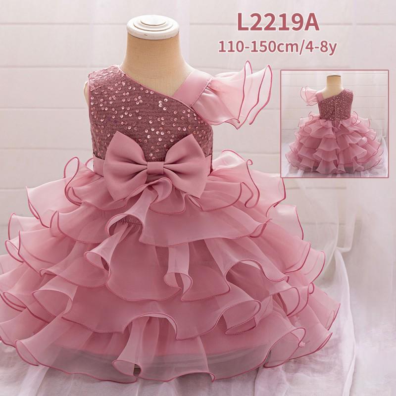 Girls Sequin Bow Princess Dress Party Gown Kids 4-8 Years Old