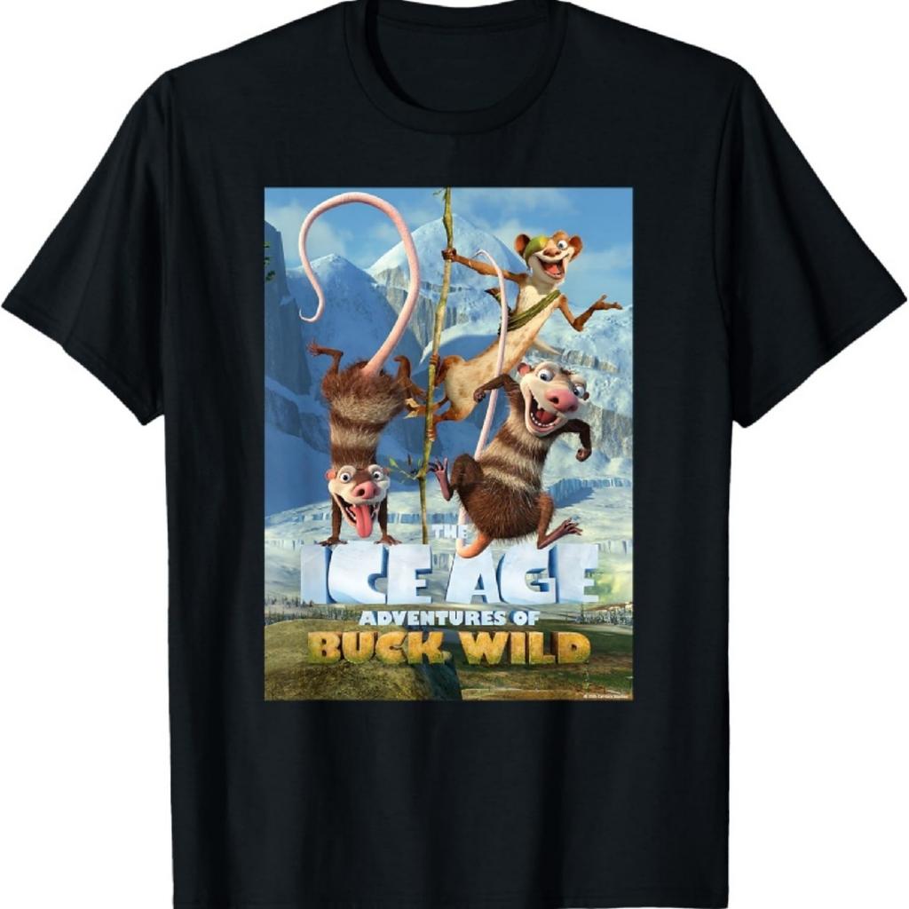 20th Century Fox Ice Age Adventures of Buck Wild Unisex-Adults and Youth T-Shirt, Black, Small