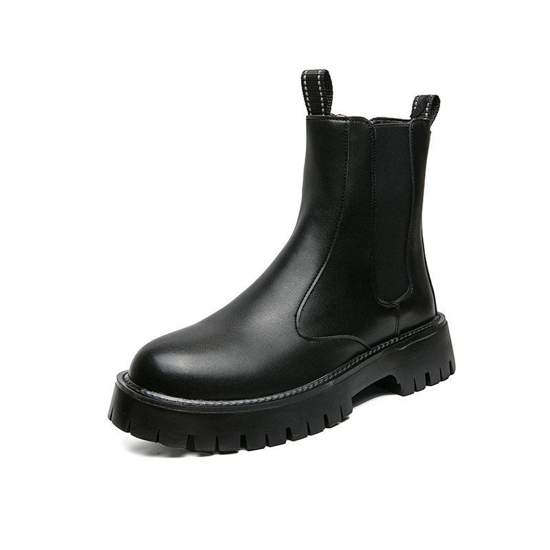 

Chelsea boots men s high-top British smoke boots 2025 autumn and winter velvet Martin boots men s lleather shoes 38 чёрный