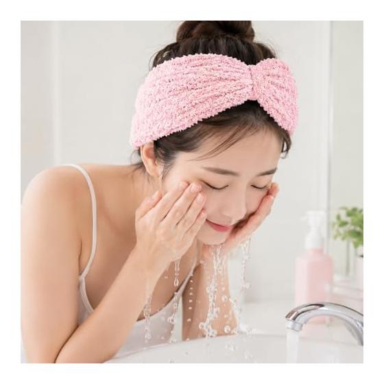 Hair Band, Face Wash, Hair Turban, Hair Cap for Men and Women, for Face Washing, Microfiber, Cute, Soft, for Bathing, Makeup, Set of 2 (pink + Beige)