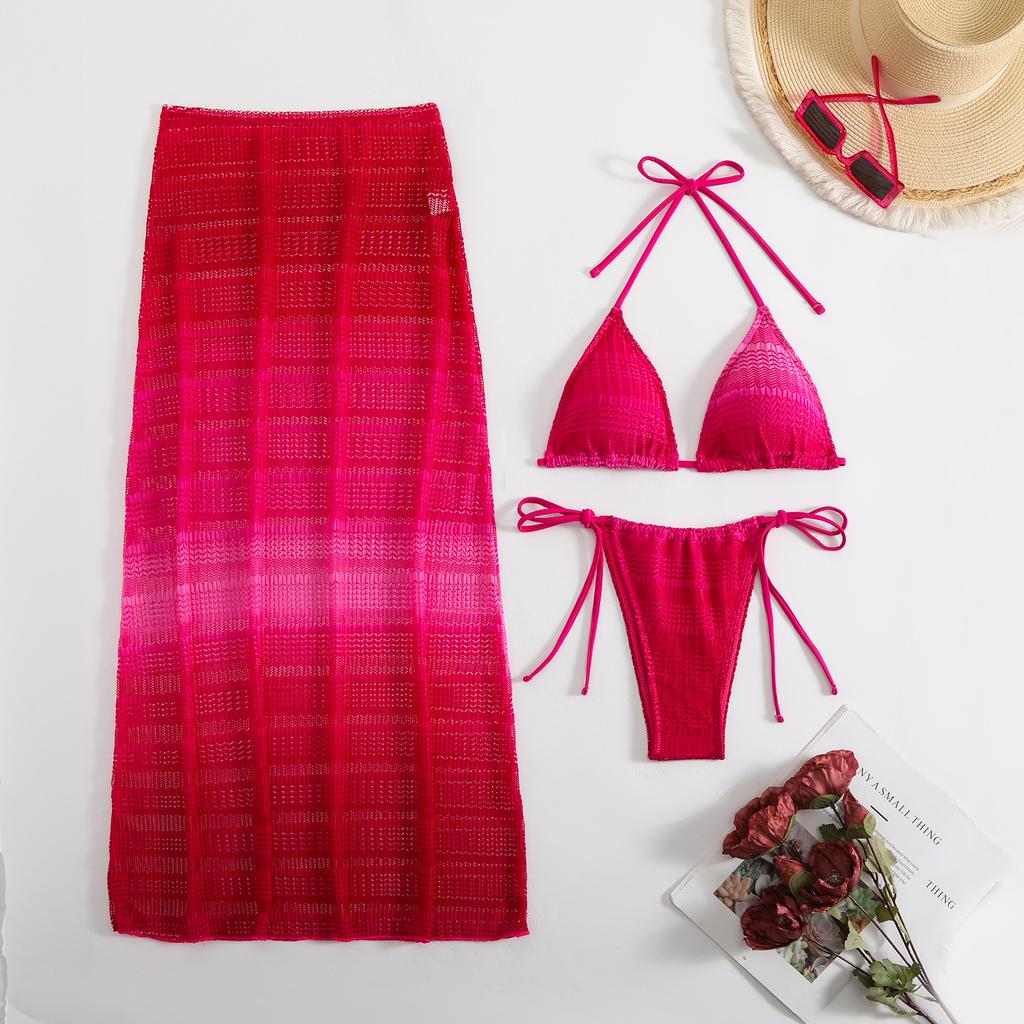 2026 Gradual Change Mesh Three-piece Beach Dress Sexy Bikini