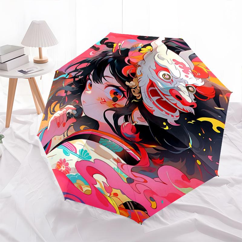 

1pc Whimsical Dragon Mask Durable Cartoon Folding Umbrella, Portable 3-Fold Compact Umbrella for Men and Women, Suitable for Travel or Daily Use.D103