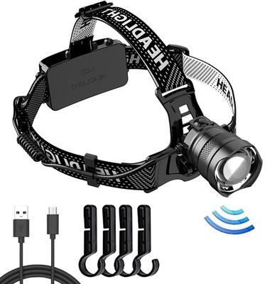 LED Headlamp 800000 Lumens 30h Runtime USB-C Rechargeable 3 Modes Hand Wave Sensor Zoom 90 Adjustable IPX65 Waterproof for Camping Fishing