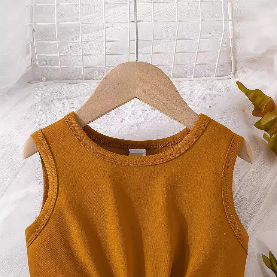 Tops Round Neck Sleeveless Shirt + Vertical Strips Stitching Shorts Casual Baby Clothes