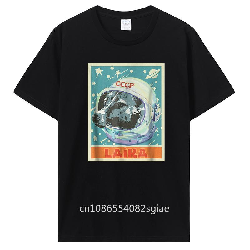 Soviet Union USSR T-Shirt Astronaut Laika Dog Propaganda  Men Cotton Tshirt Tees Tops Anime Harajuku Streetwear