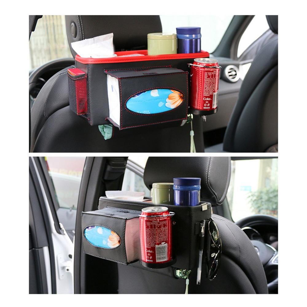 Leather Car Seat Handbag Holder Large Capacity Tissue Bag Storage Headrest Backseat Napkin Holder Purse Phone Water Cup Pockets