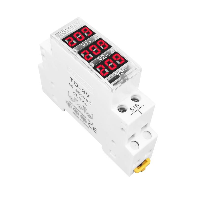 DIN Rail 18mm Voltage Meter AC 40-500V 220V 380V Single Three Phase Modular Voltmeter Indicator LED Digital Display Detector